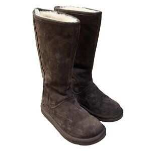 New Ugg Knightsbridge Boot Brown Size 6 Sheepskin Lining Rose Gold Zip Suede